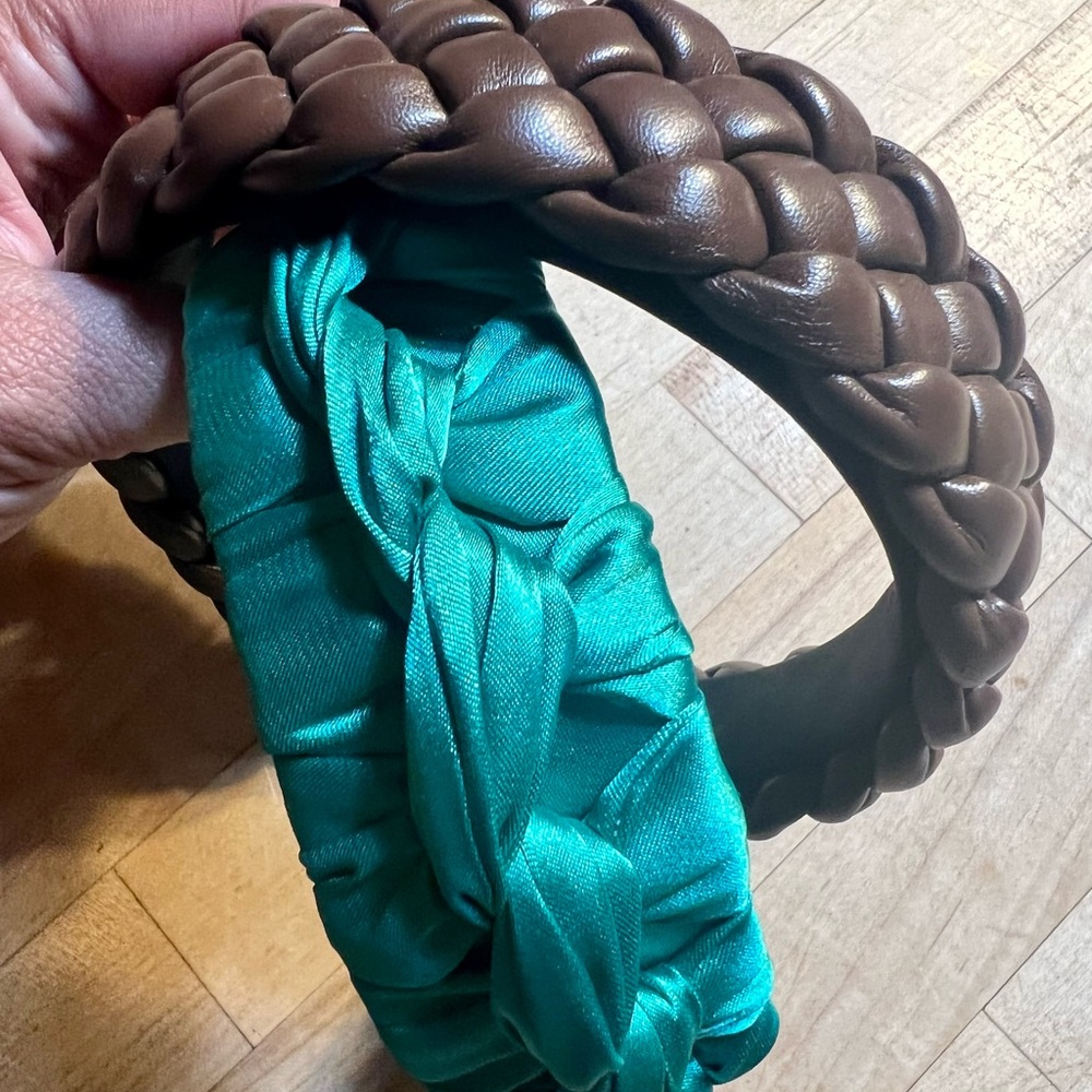 Set of 2 HEADBANDS, braided headband, brown and green